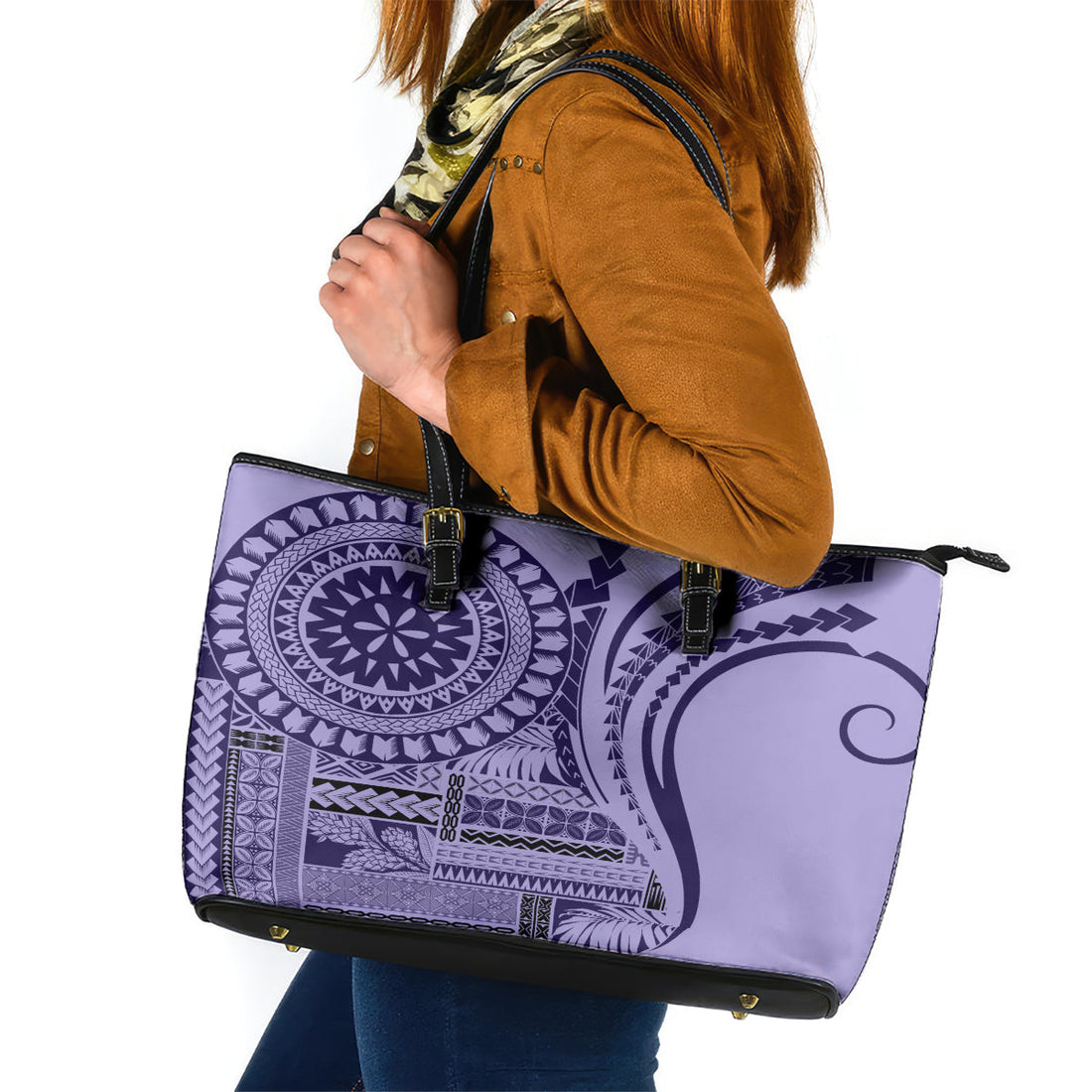Samoa Siapo Arty Leather Tote Bag Purple Style LT9