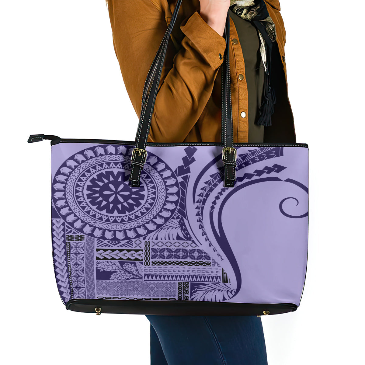 Samoa Siapo Arty Leather Tote Bag Purple Style LT9