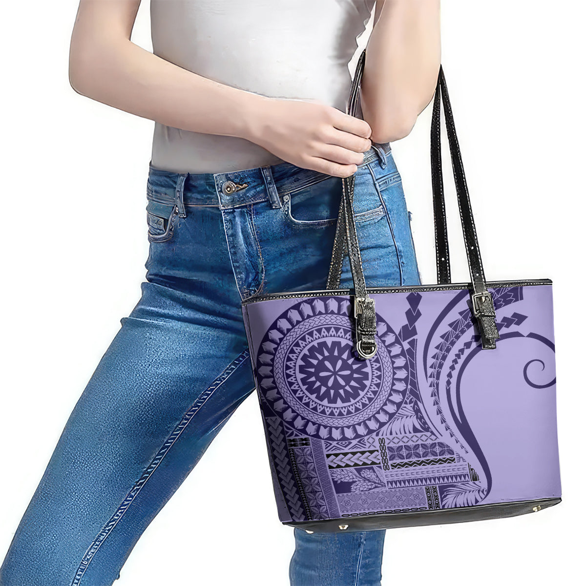 Samoa Siapo Arty Leather Tote Bag Purple Style LT9