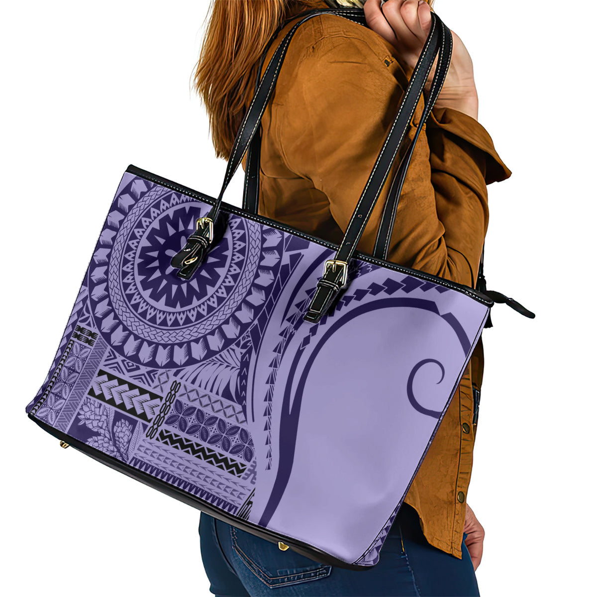 Samoa Siapo Arty Leather Tote Bag Purple Style LT9