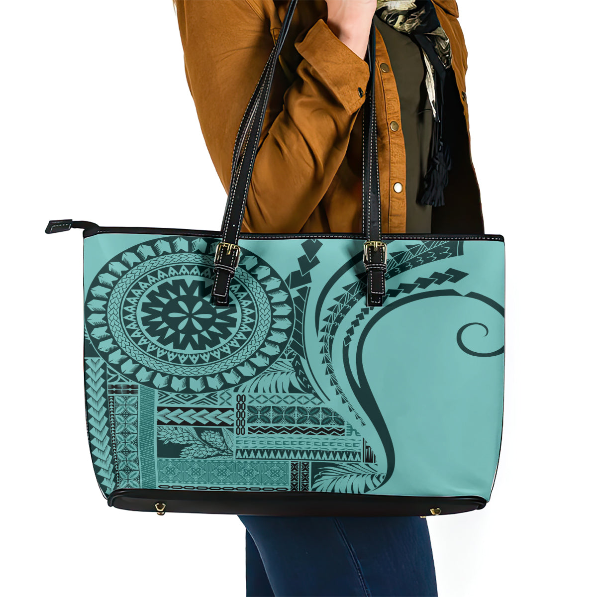 Samoa Siapo Arty Leather Tote Bag Turquoise Style LT9