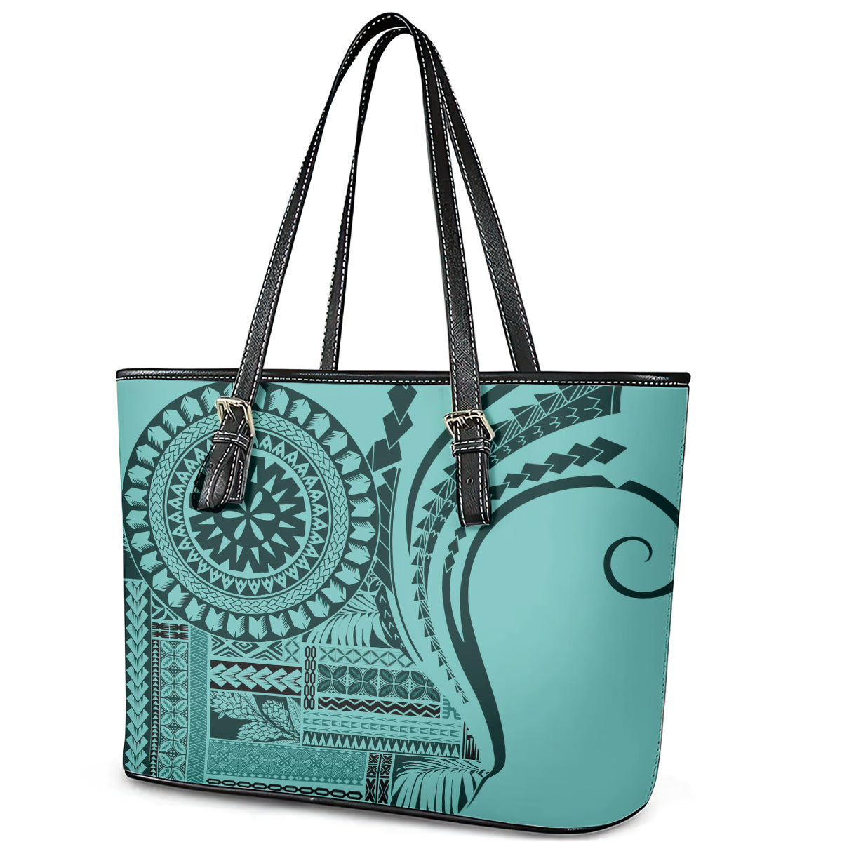 Samoa Siapo Arty Leather Tote Bag Turquoise Style LT9