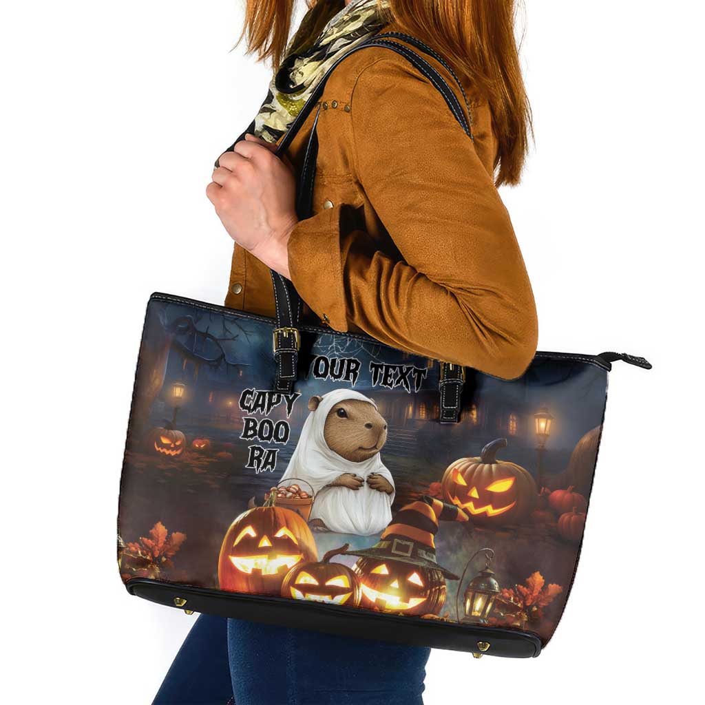 Capy-Boo-Ra Halloween Personalized Leather Tote Bag Capybara Funny Spooky Ghost LT9
