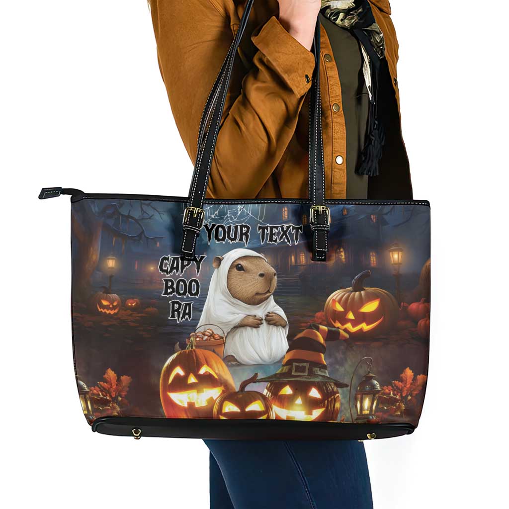 Capy-Boo-Ra Halloween Personalized Leather Tote Bag Capybara Funny Spooky Ghost LT9