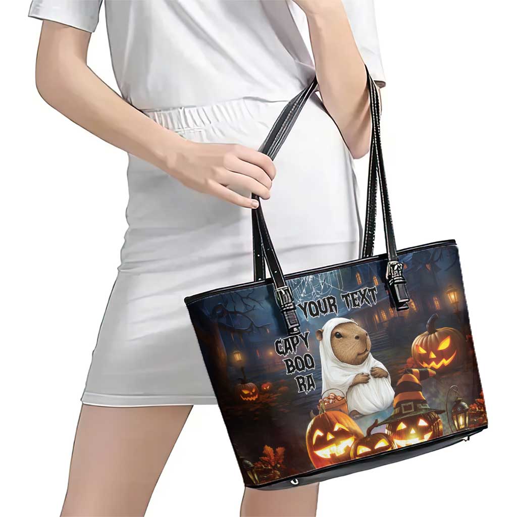 Capy-Boo-Ra Halloween Personalized Leather Tote Bag Capybara Funny Spooky Ghost LT9