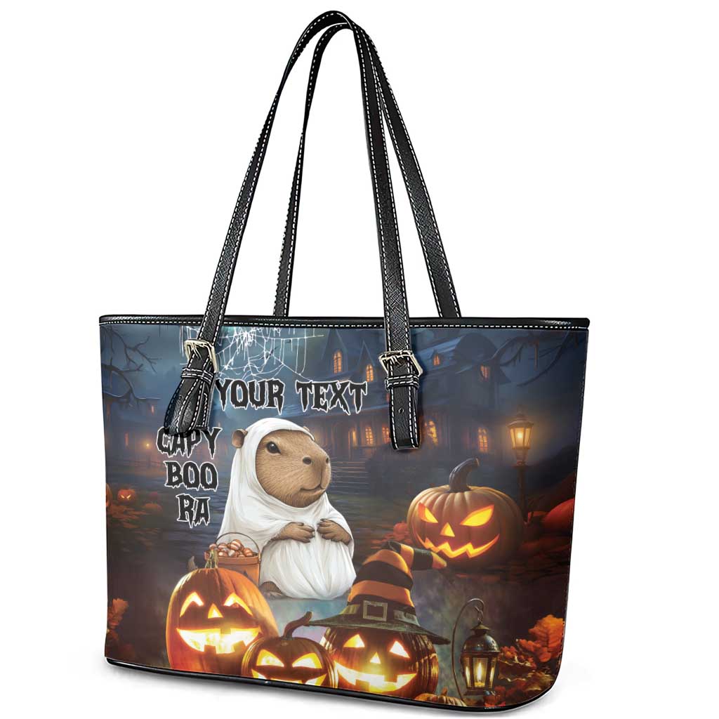Capy-Boo-Ra Halloween Personalized Leather Tote Bag Capybara Funny Spooky Ghost LT9