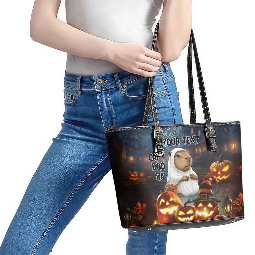 Capy-Boo-Ra Halloween Personalized Leather Tote Bag Capybara Funny Spooky Ghost LT9