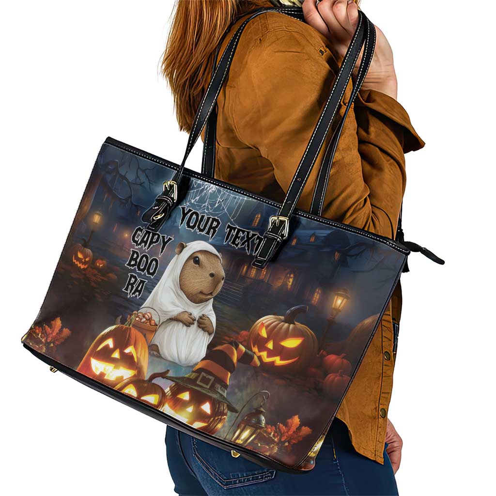 Capy-Boo-Ra Halloween Personalized Leather Tote Bag Capybara Funny Spooky Ghost LT9
