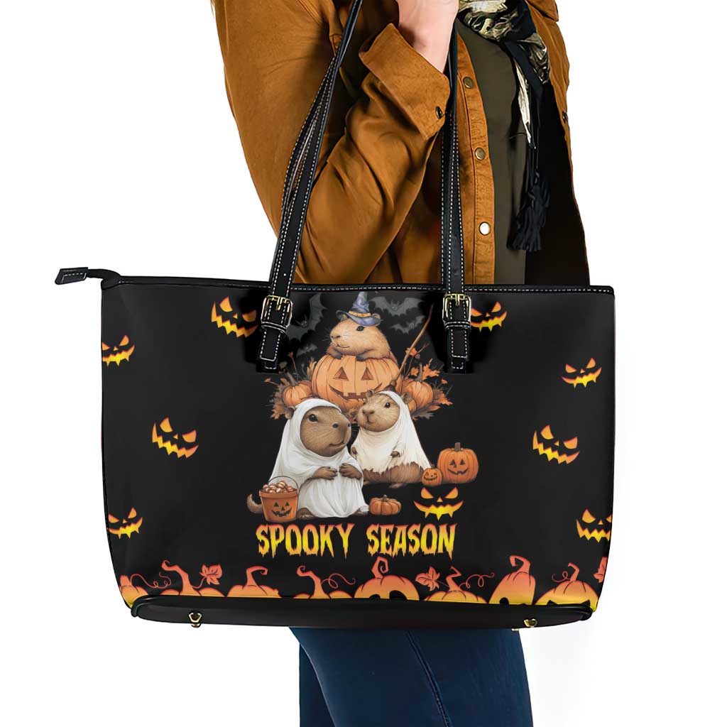 Capy-Boo-Ra Spooky Season Leather Tote Bag LT9