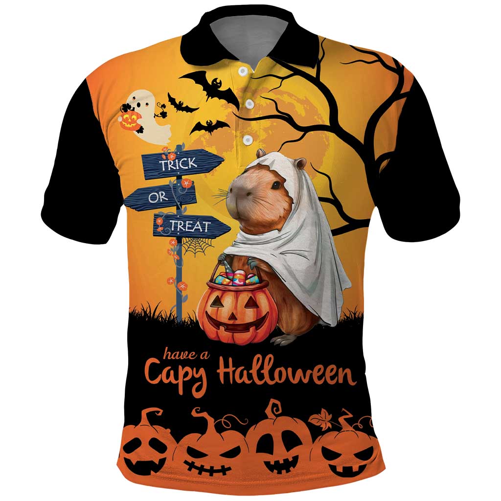Happy Capy-Boo-Ra Polo Shirt Capybara Ghost Trick or Treat LT9