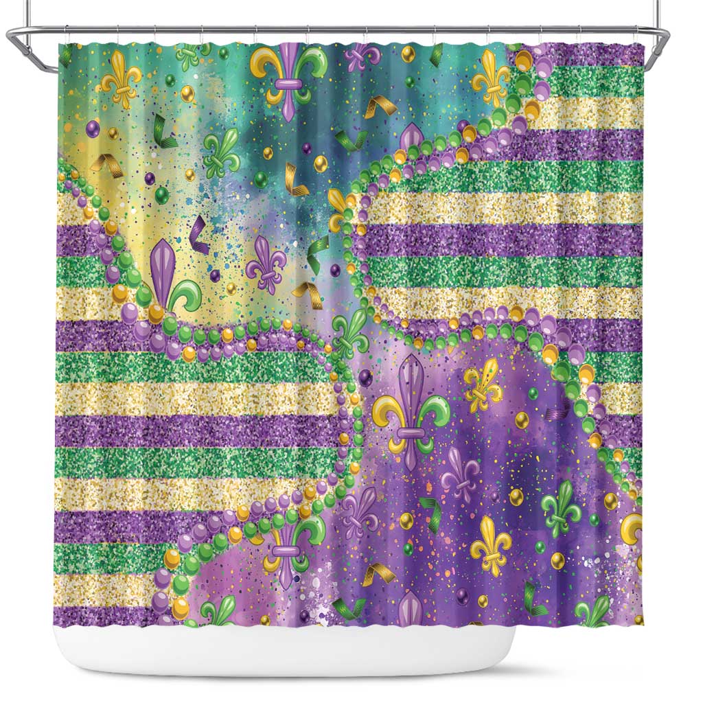 Mardi Gras Fleur De Lis Shower Curtain With Beads Glitter Pattern LT9