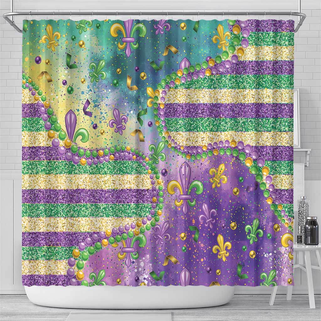 Mardi Gras Fleur De Lis Shower Curtain With Beads Glitter Pattern LT9