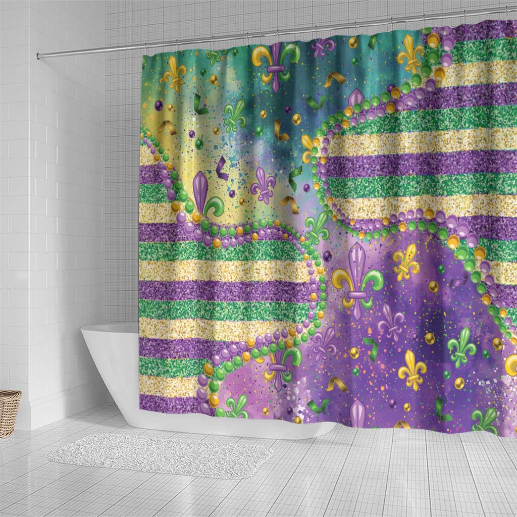 Mardi Gras Fleur De Lis Shower Curtain With Beads Glitter Pattern LT9