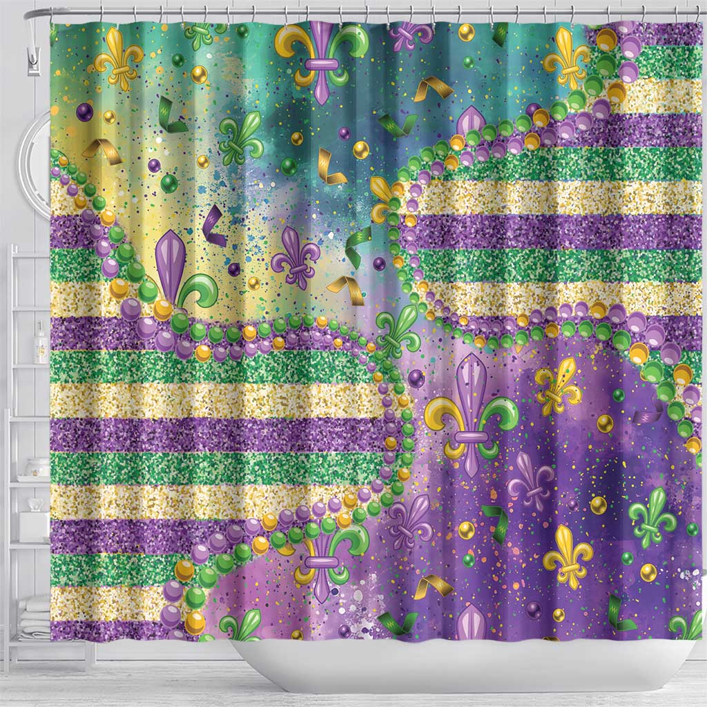 Mardi Gras Fleur De Lis Shower Curtain With Beads Glitter Pattern LT9