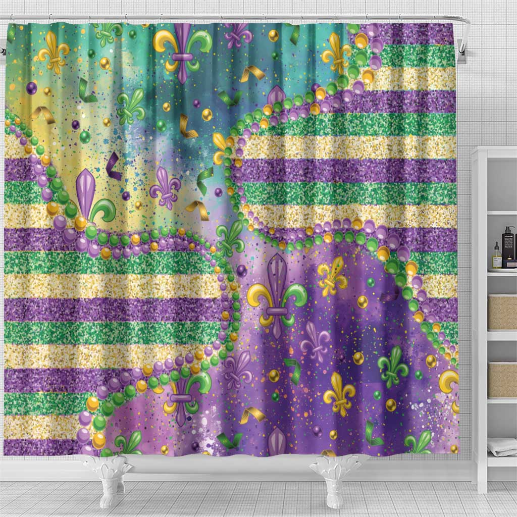 Mardi Gras Fleur De Lis Shower Curtain With Beads Glitter Pattern LT9