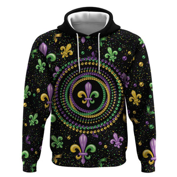 Mardi Gras Fleur De Lis Hoodie With Round Carnival Beads LT9