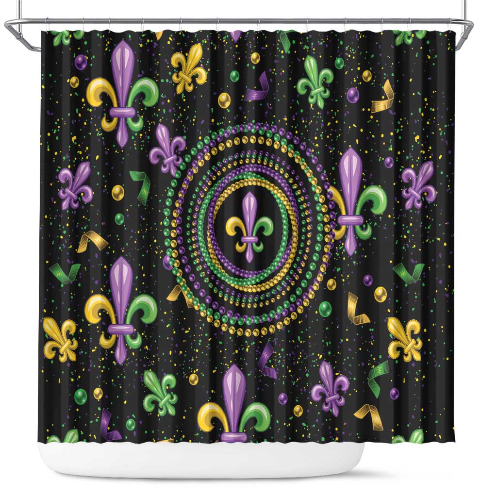 Mardi Gras Fleur De Lis Shower Curtain With Round Carnival Beads LT9