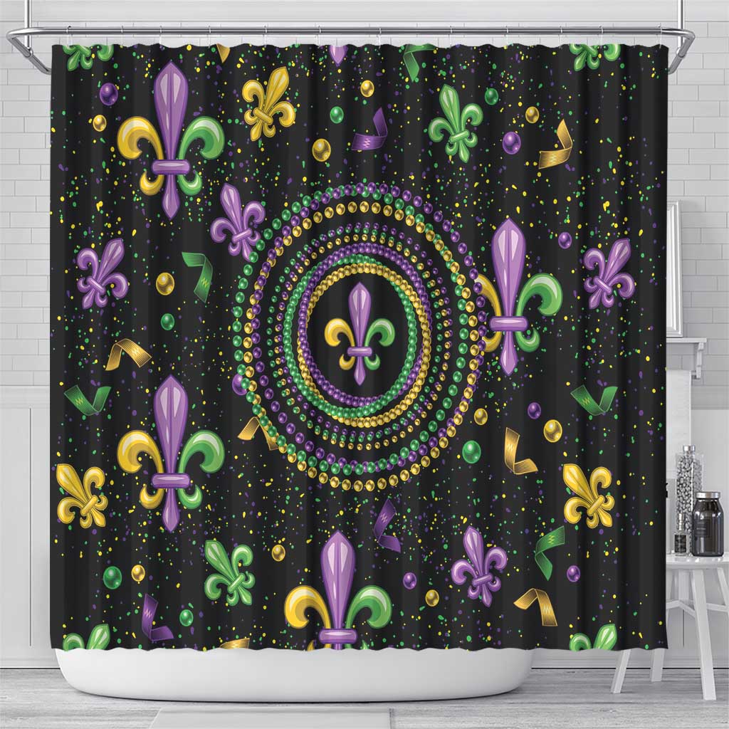 Mardi Gras Fleur De Lis Shower Curtain With Round Carnival Beads LT9
