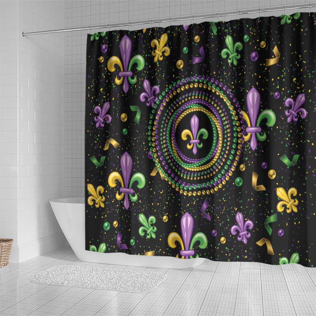 Mardi Gras Fleur De Lis Shower Curtain With Round Carnival Beads LT9