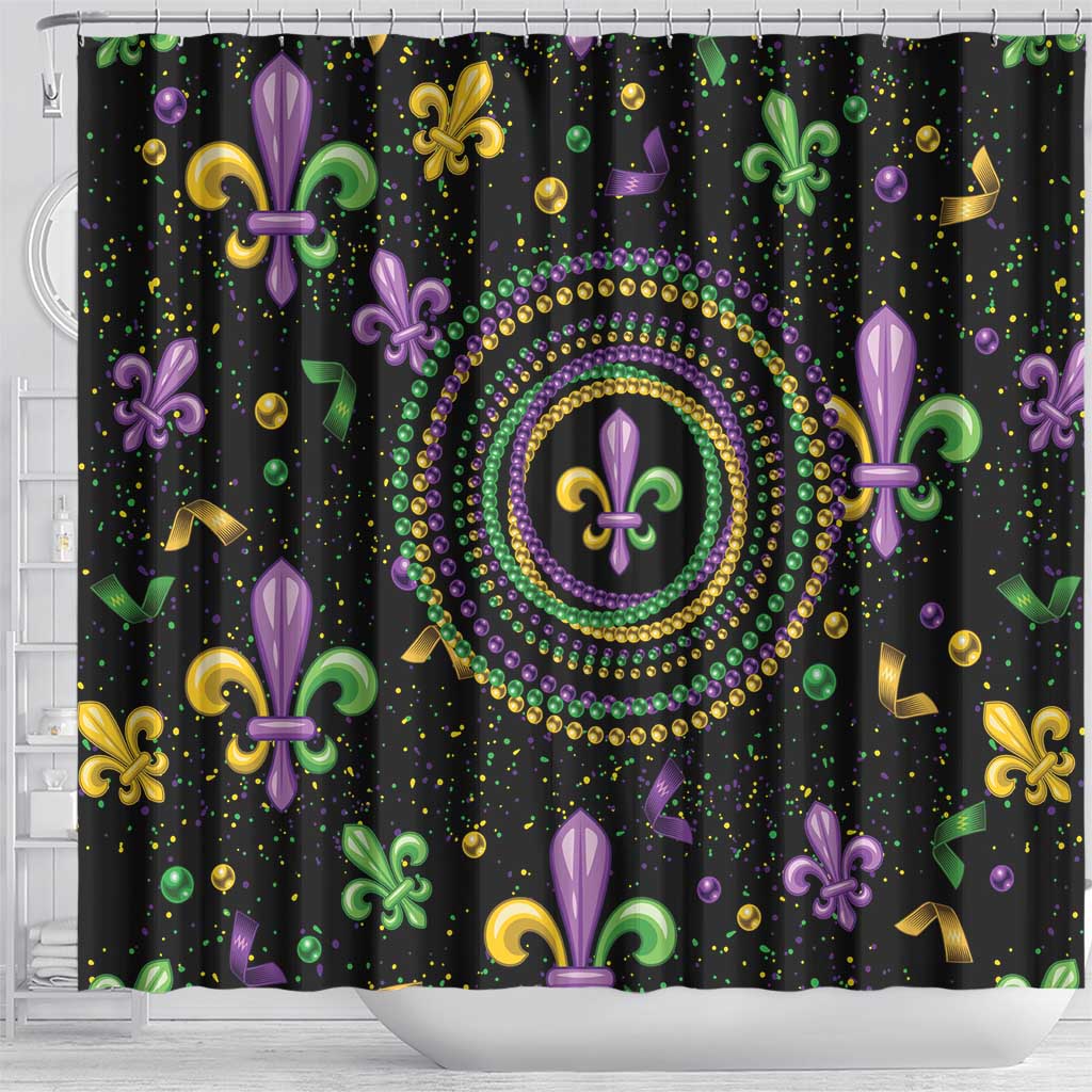 Mardi Gras Fleur De Lis Shower Curtain With Round Carnival Beads LT9