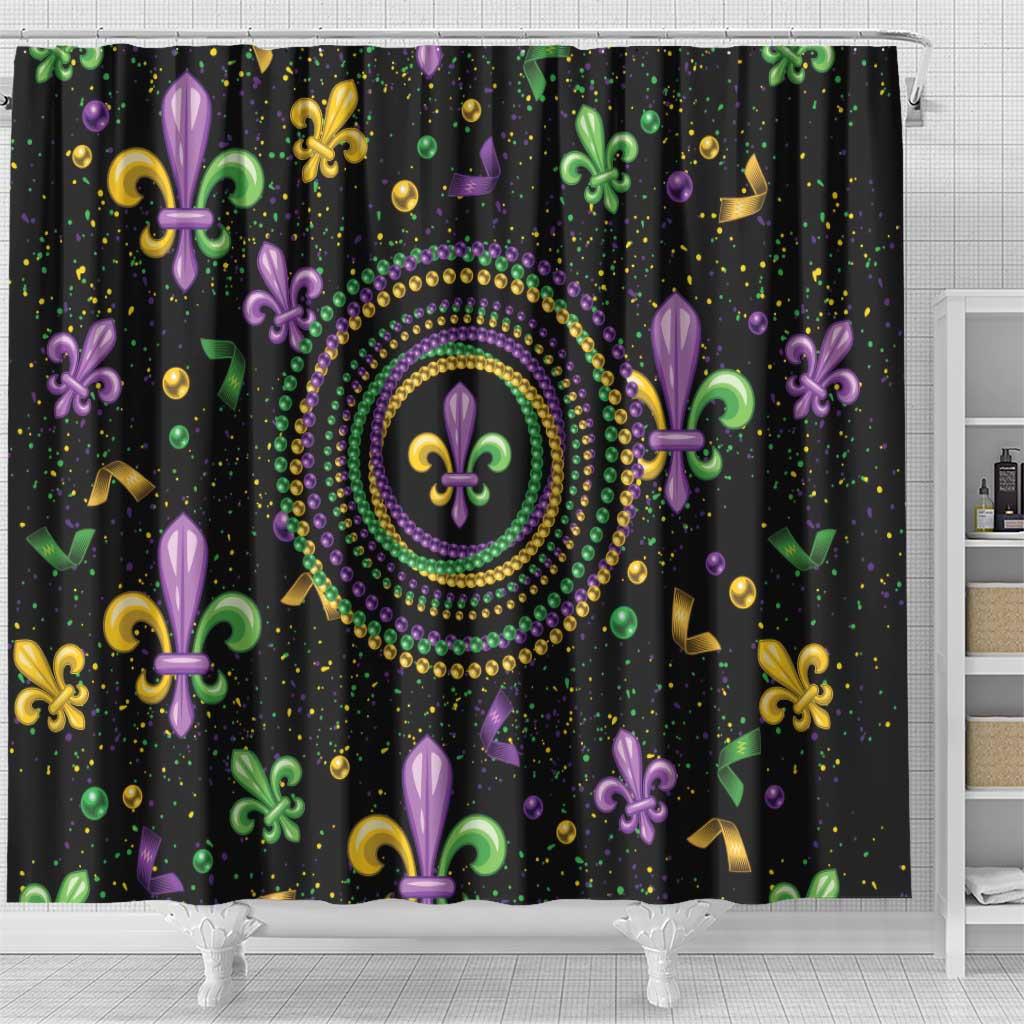Mardi Gras Fleur De Lis Shower Curtain With Round Carnival Beads LT9