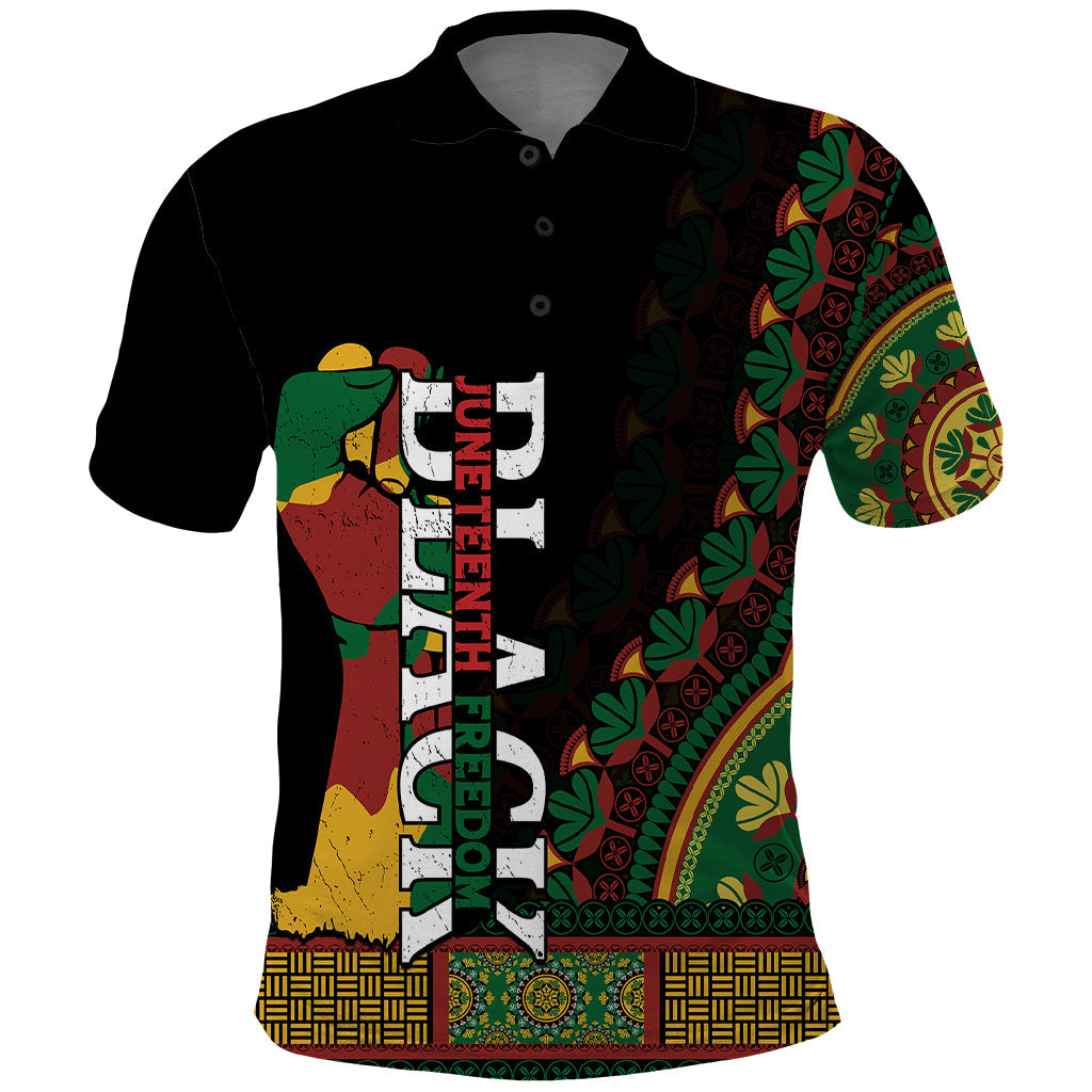 Jundteenth Polo Shirt Black Jundteenth Freedom Africa Pattern LT9