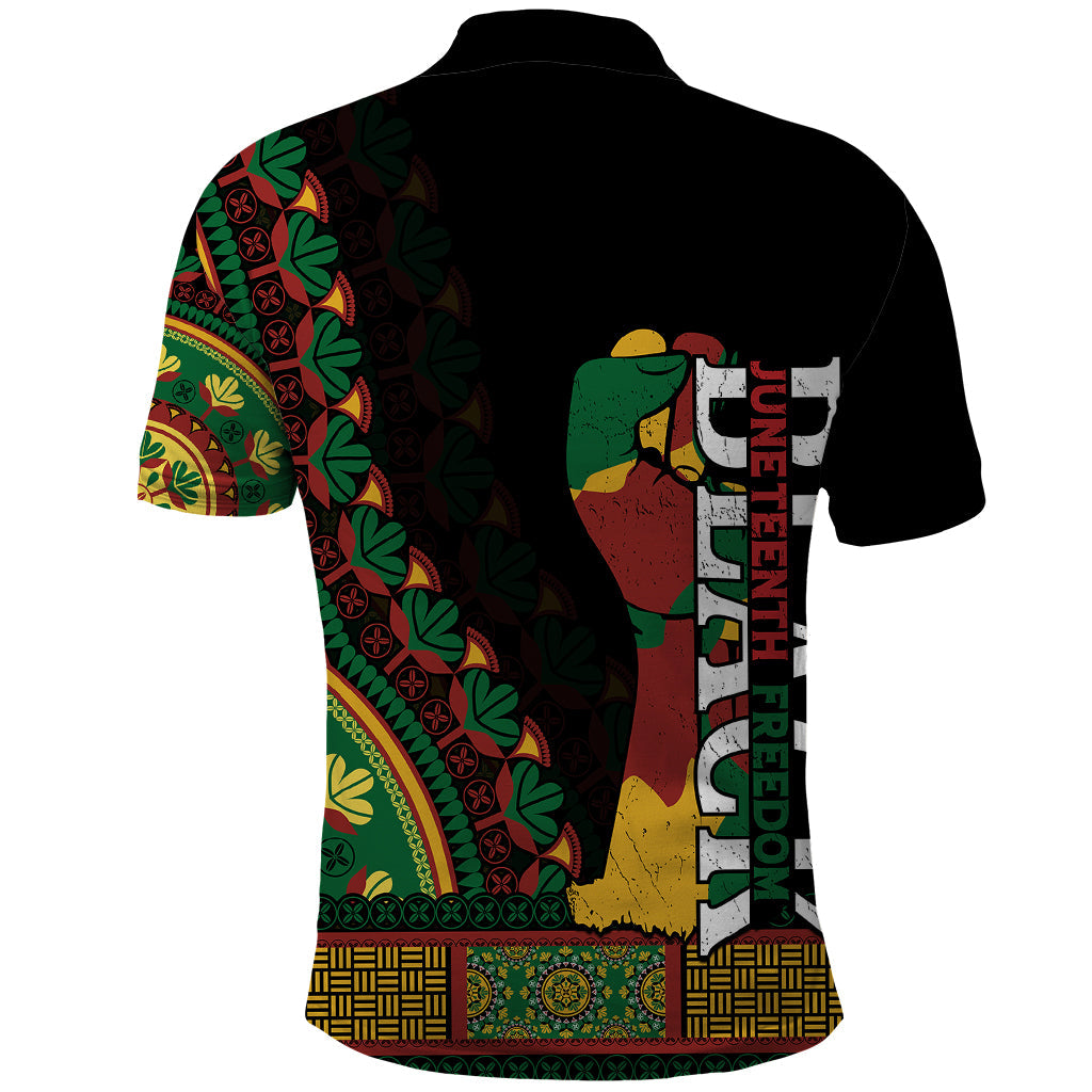 Jundteenth Polo Shirt Black Jundteenth Freedom Africa Pattern LT9