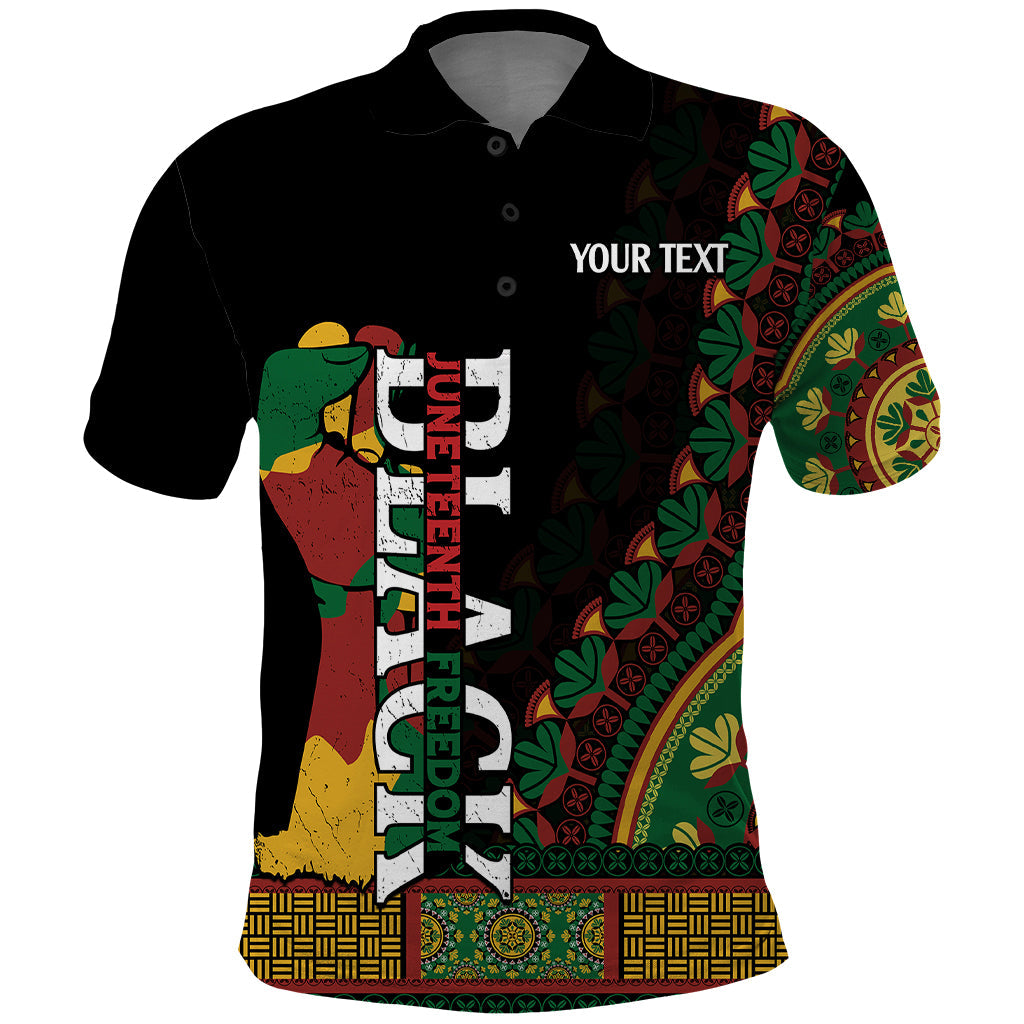 Custom Jundteenth Polo Shirt Black Jundteenth Freedom Africa Pattern LT9