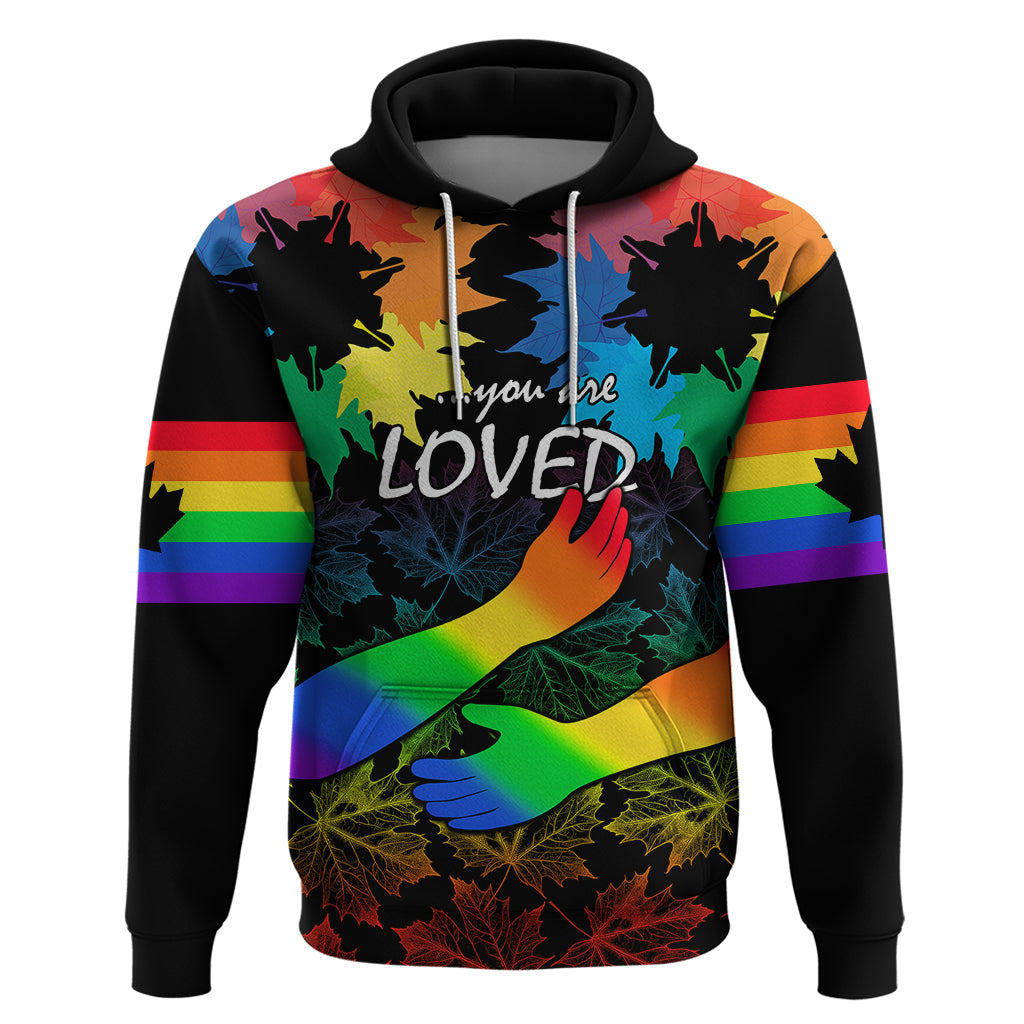 Canada LGBT History Month Hoodie Hugging Rainbow Maple Leaves LT9