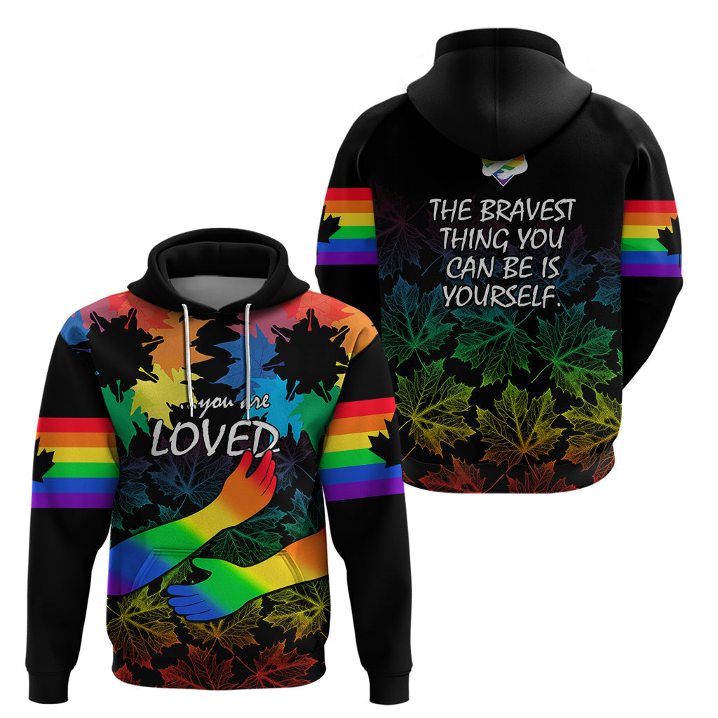 Canada LGBT History Month Hoodie Hugging Rainbow Maple Leaves LT9