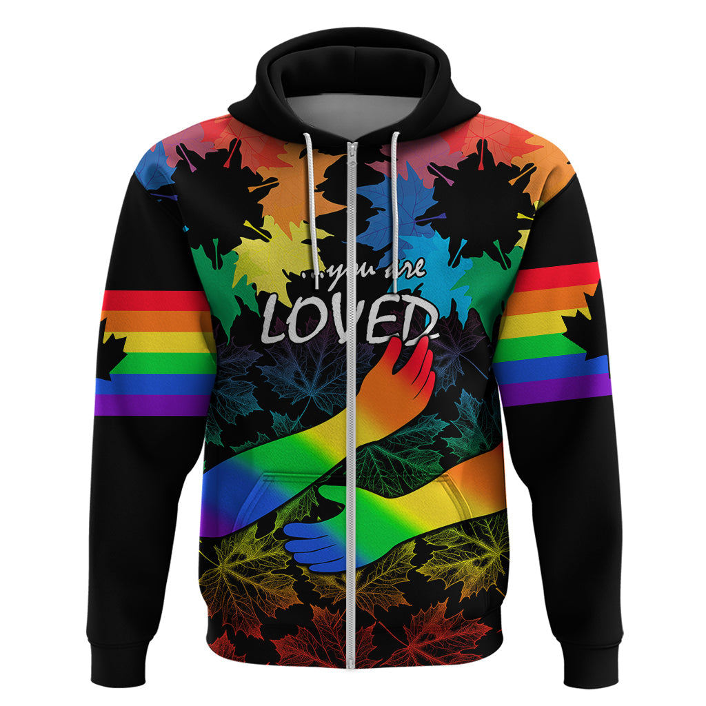Canada LGBT History Month Hoodie Hugging Rainbow Maple Leaves LT9