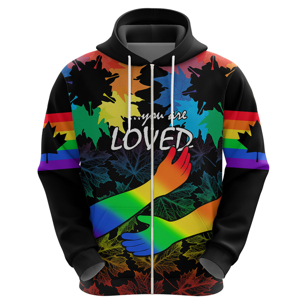 Canada LGBT History Month Hoodie Hugging Rainbow Maple Leaves LT9