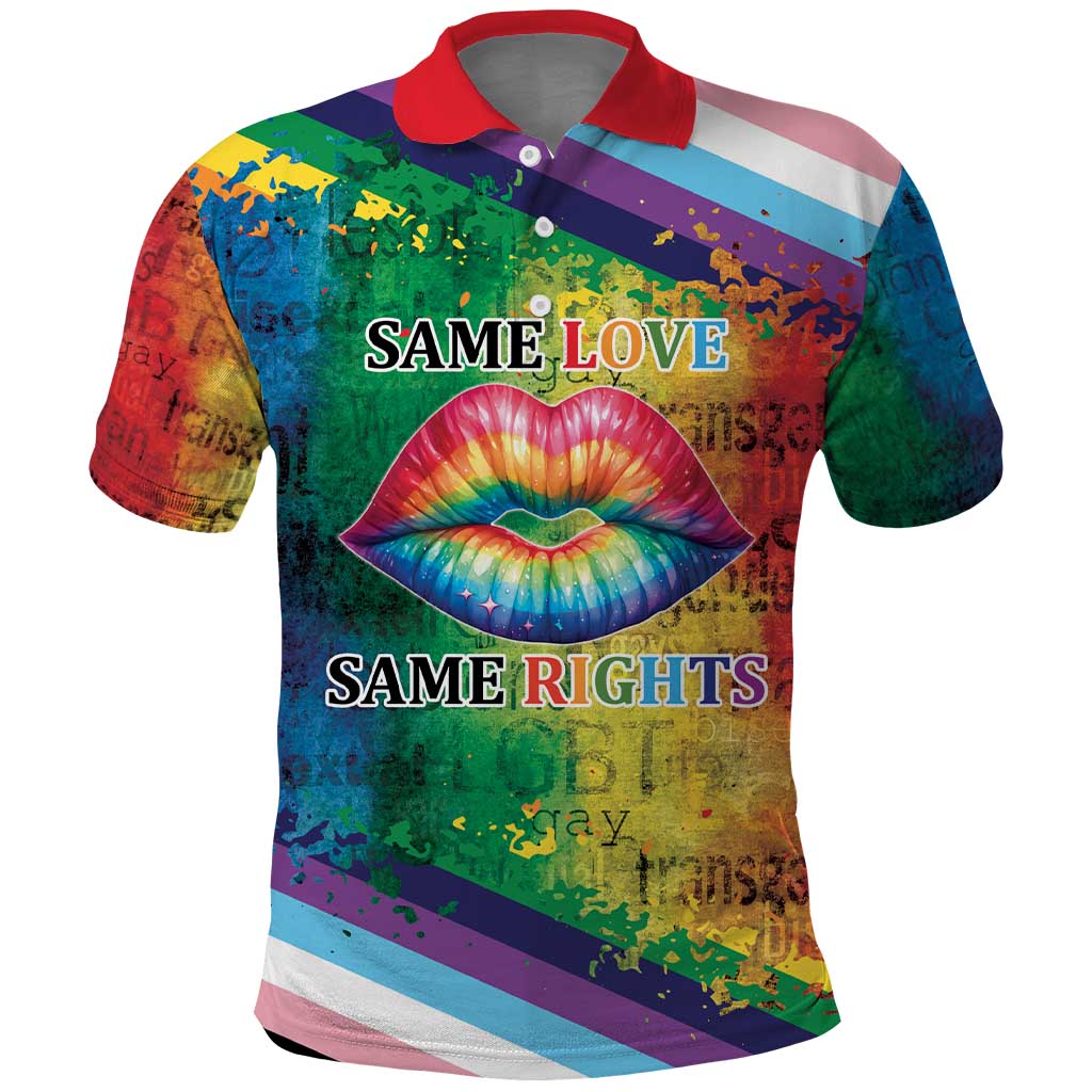 Beautiful Rainbow Lips Kiss Polo Shirt LGBTQ Same Love Same Rights LT9