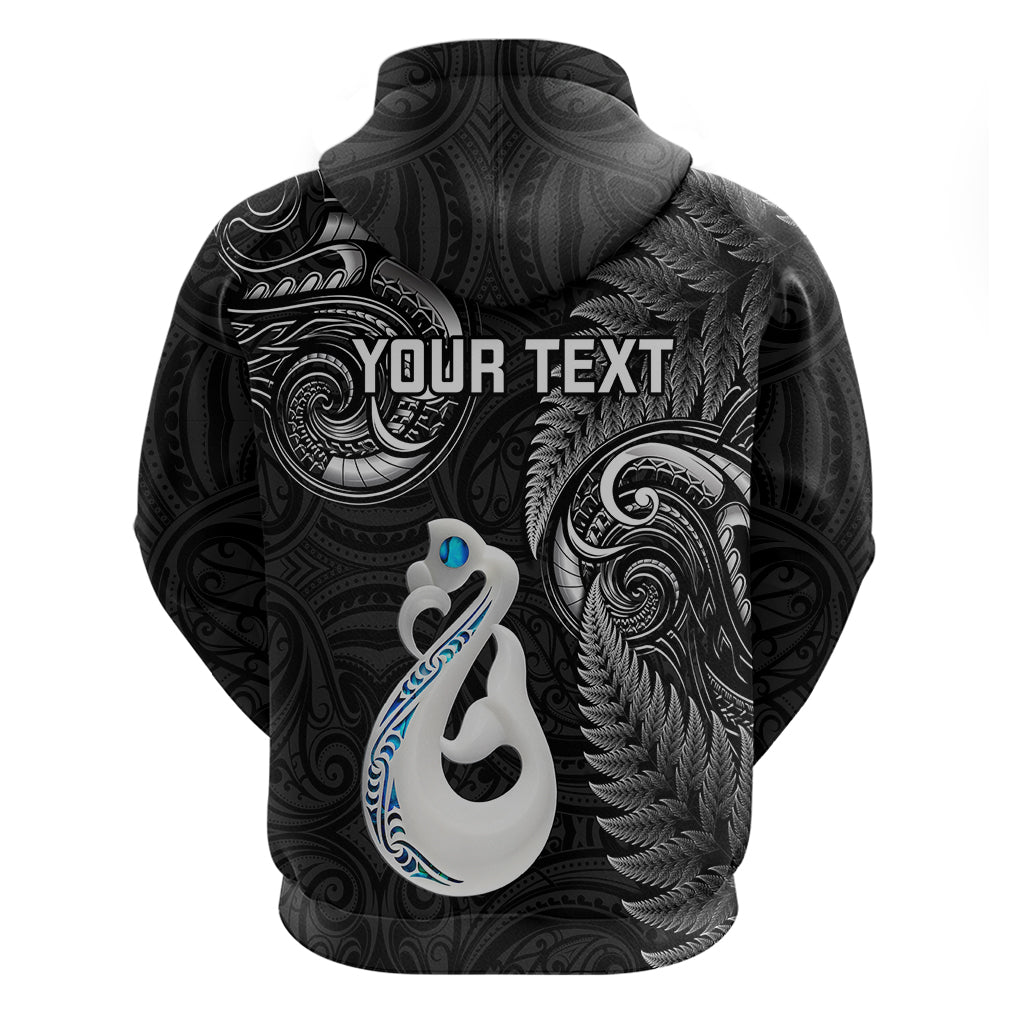 Personalised New Zealand Hoodie Aotearoa Silver Fern With Manaia Maori Unique Black LT14