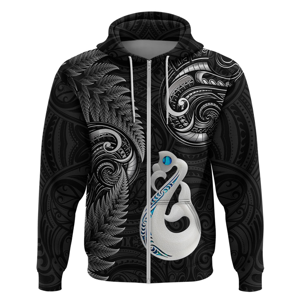 Personalised New Zealand Hoodie Aotearoa Silver Fern With Manaia Maori Unique Black LT14