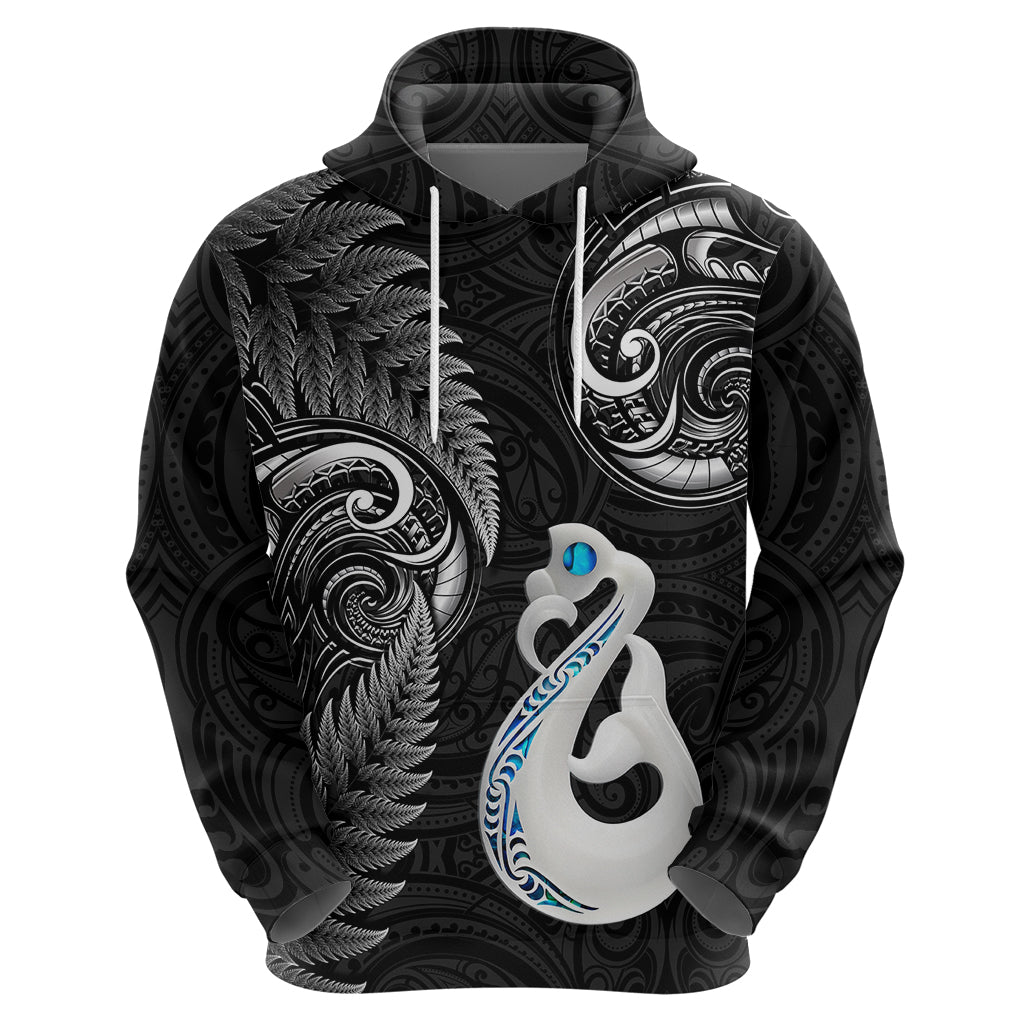 Personalised New Zealand Hoodie Aotearoa Silver Fern With Manaia Maori Unique Black LT14