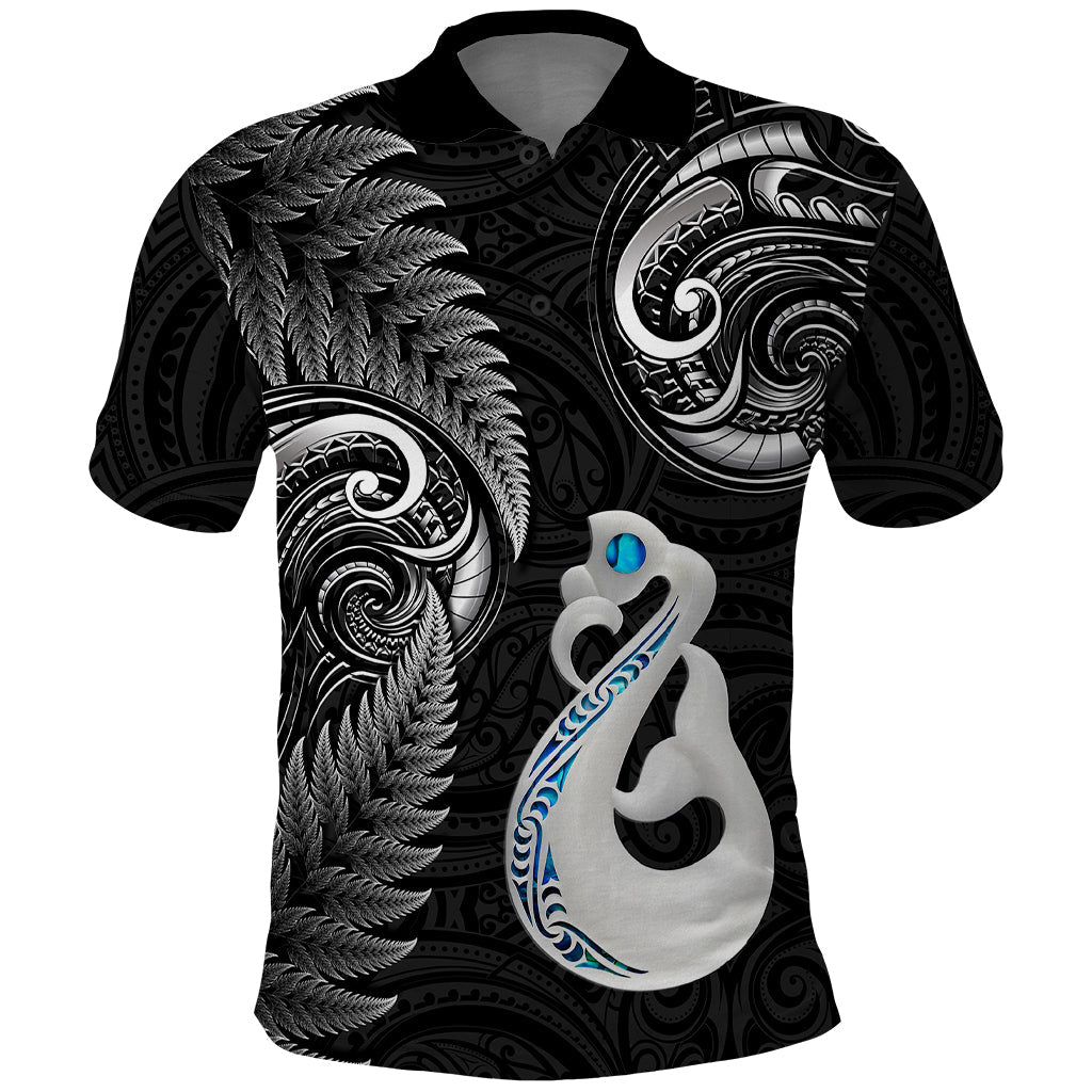 Personalised New Zealand Polo Shirt Aotearoa Silver Fern With Manaia Maori Unique Black LT14