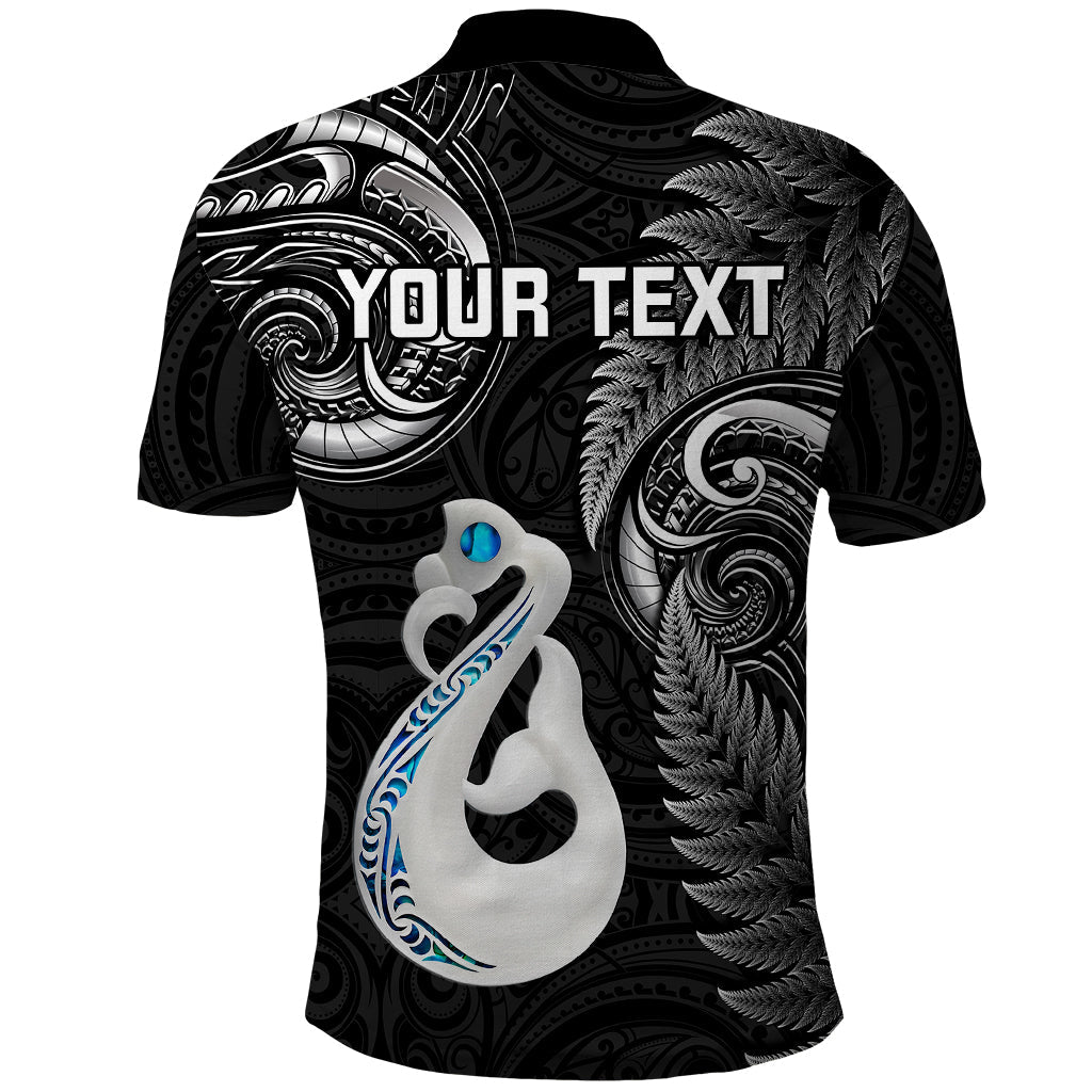 Personalised New Zealand Polo Shirt Aotearoa Silver Fern With Manaia Maori Unique Black LT14