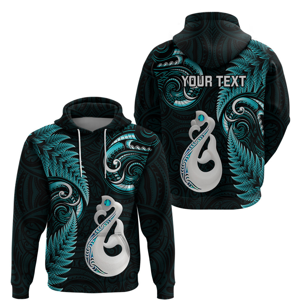 Personalised New Zealand Hoodie Aotearoa Silver Fern With Manaia Maori Unique Turquoise LT14