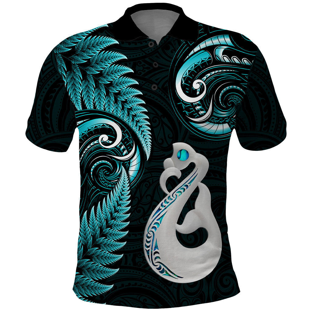 Personalised New Zealand Polo Shirt Aotearoa Silver Fern With Manaia Maori Unique Turquoise LT14