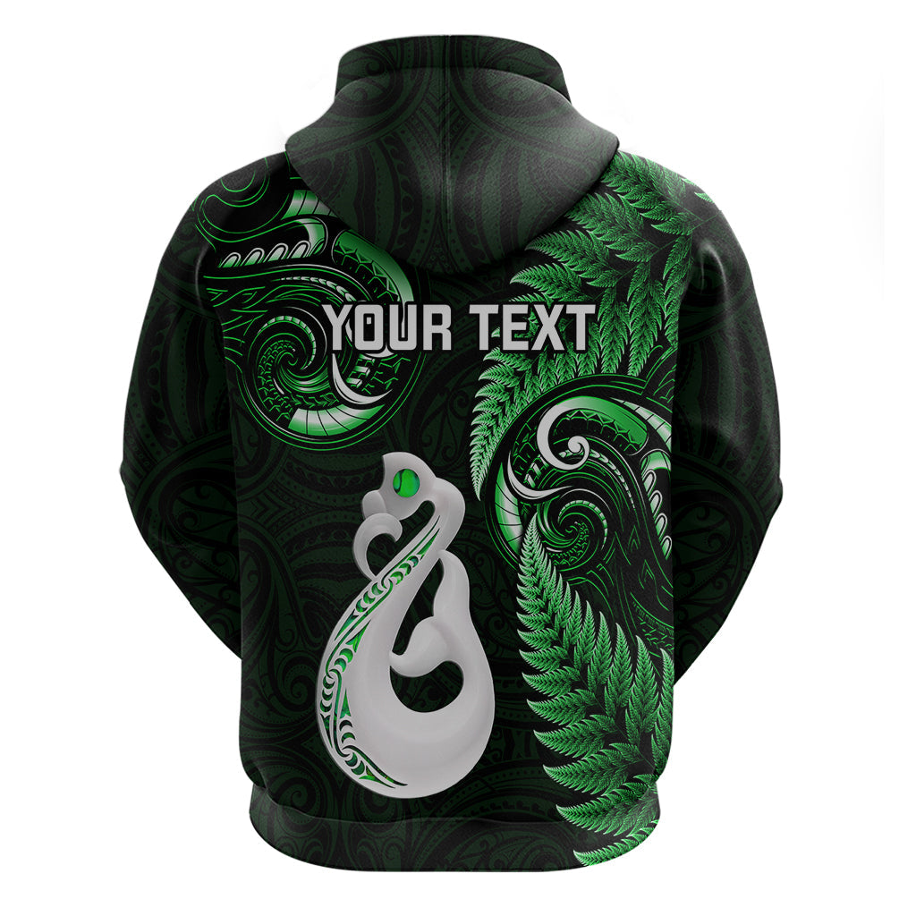 Personalised New Zealand Hoodie Aotearoa Silver Fern With Manaia Maori Unique Green LT14