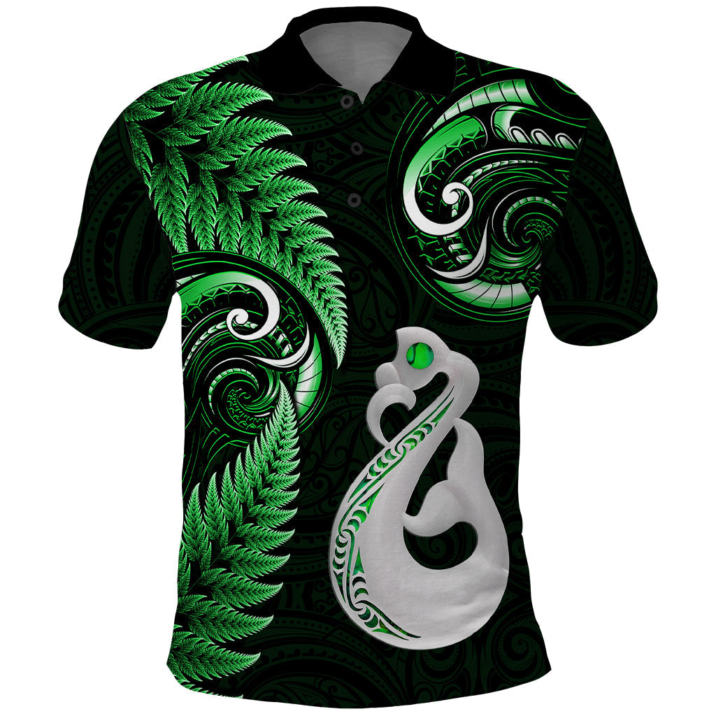 Personalised New Zealand Polo Shirt Aotearoa Silver Fern With Manaia Maori Unique Green LT14