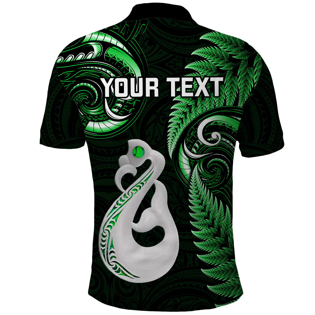 Personalised New Zealand Polo Shirt Aotearoa Silver Fern With Manaia Maori Unique Green LT14