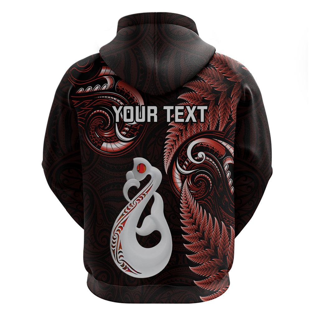 Personalised New Zealand Hoodie Aotearoa Silver Fern With Manaia Maori Unique Red LT14