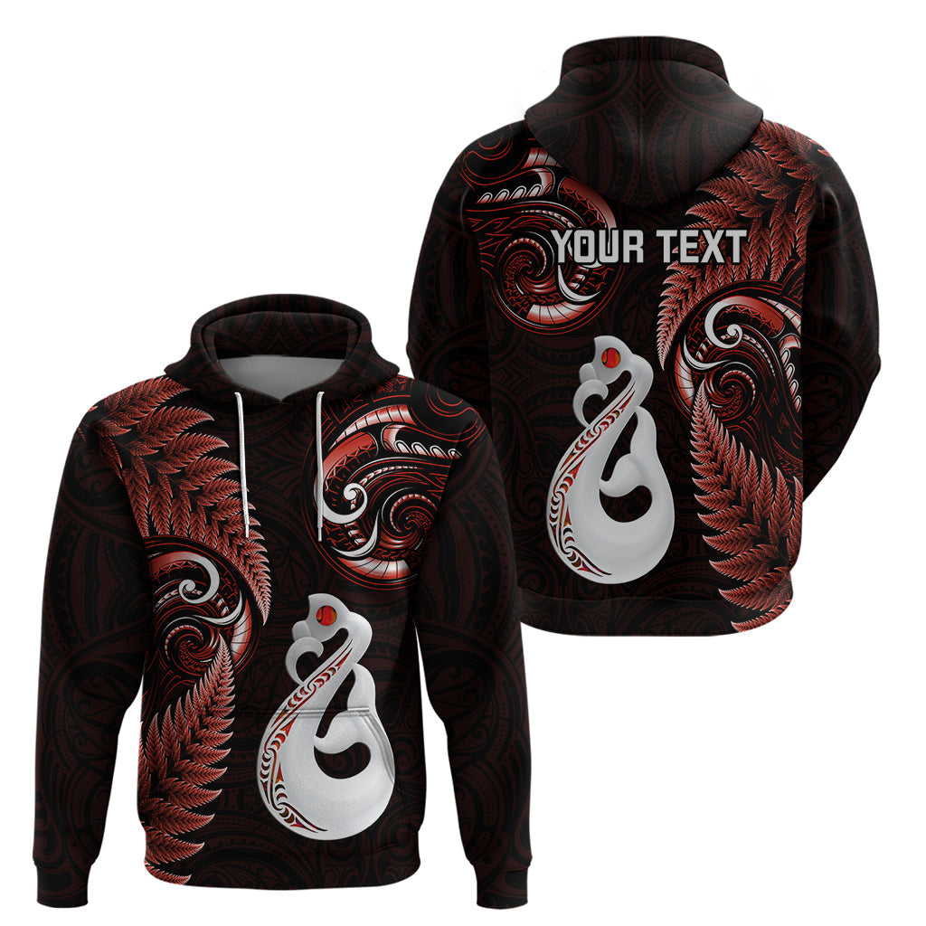 Personalised New Zealand Hoodie Aotearoa Silver Fern With Manaia Maori Unique Red LT14