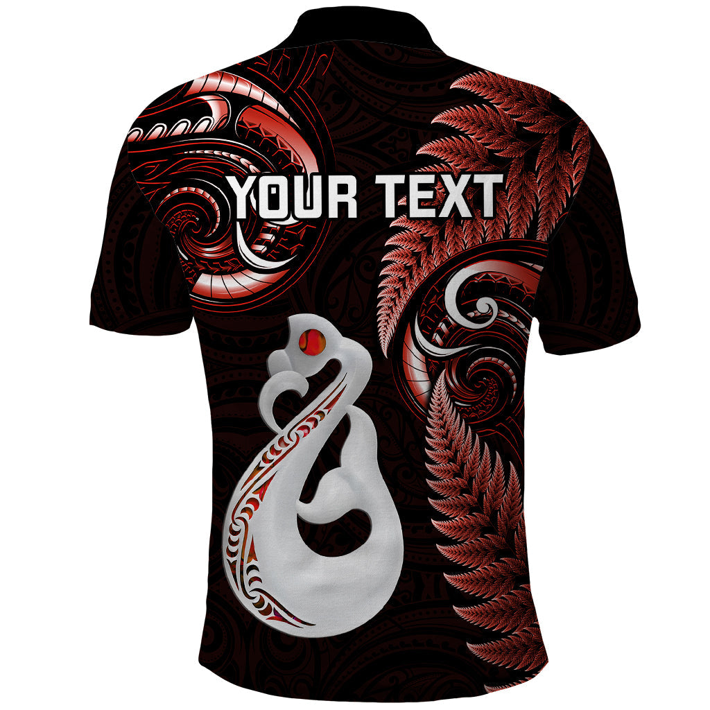 Personalised New Zealand Polo Shirt Aotearoa Silver Fern With Manaia Maori Unique Red LT14
