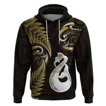 Personalised New Zealand Hoodie Aotearoa Silver Fern With Manaia Maori Unique Gold LT14