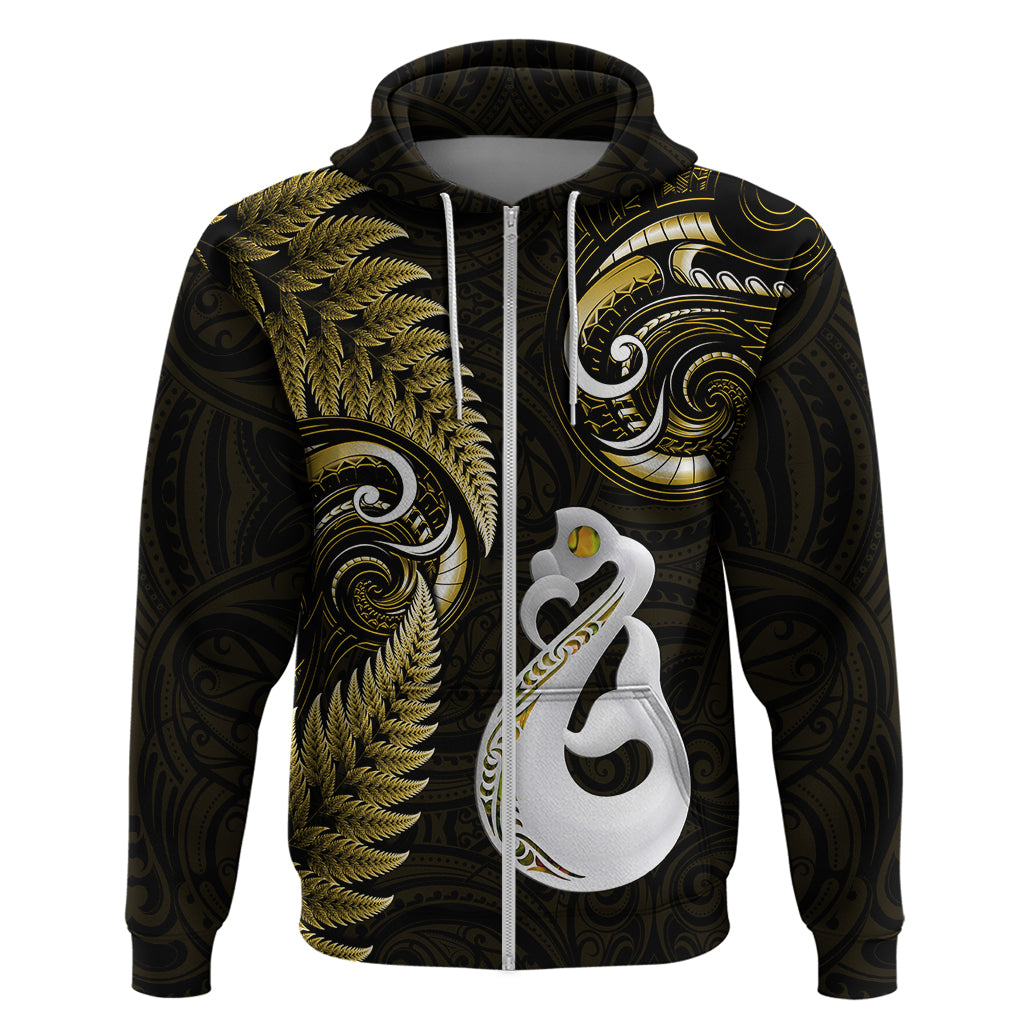 Personalised New Zealand Hoodie Aotearoa Silver Fern With Manaia Maori Unique Gold LT14