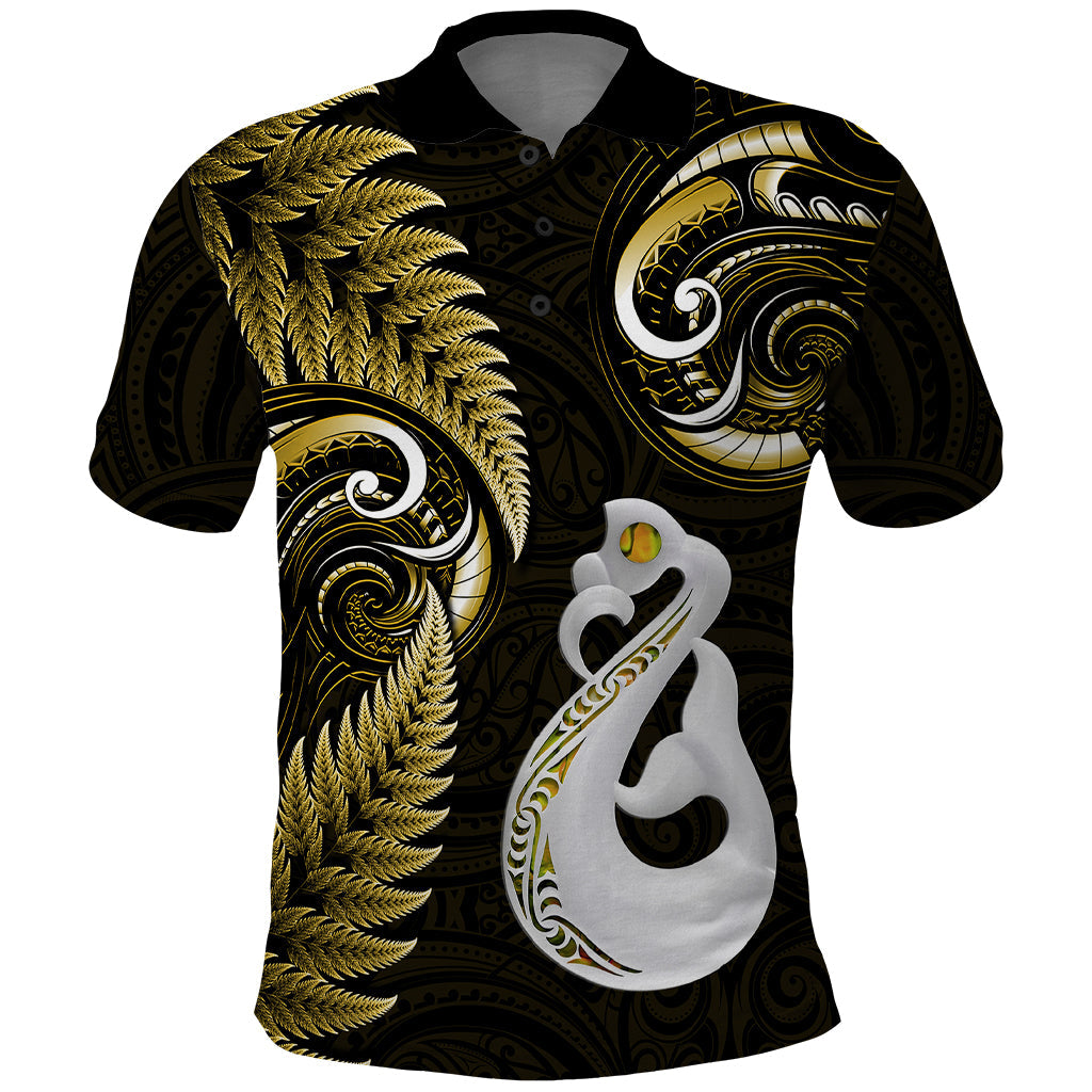 Personalised New Zealand Polo Shirt Aotearoa Silver Fern With Manaia Maori Unique Gold LT14