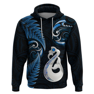 Personalised New Zealand Hoodie Aotearoa Silver Fern With Manaia Maori Unique Blue LT14